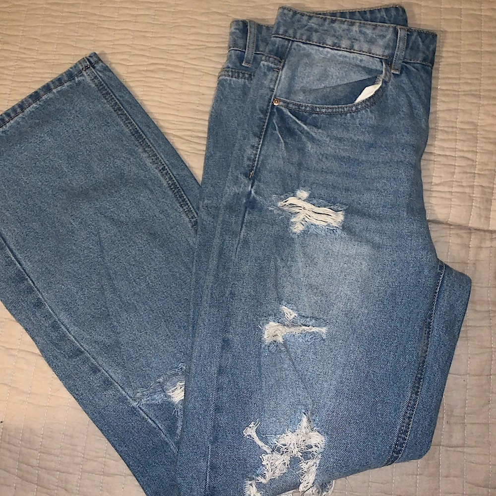 High Waist Medium Wash Ripped Jeans